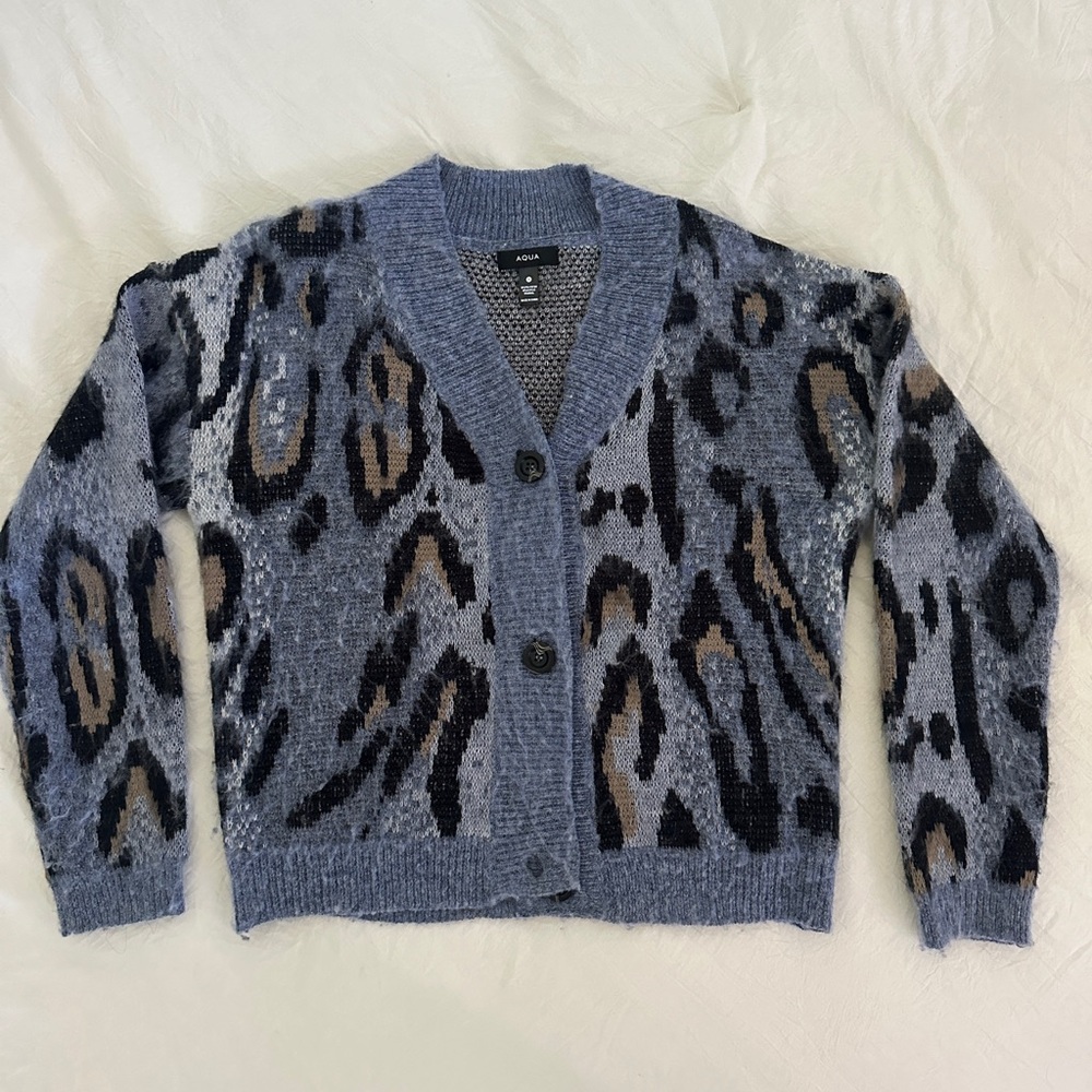 Aqua Leopard Cardigan Sweater